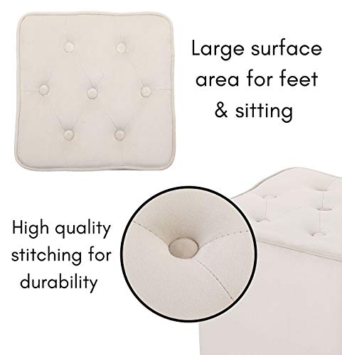 Tufted Tan Velvet Ottoman Foot Stool - Square - Soft Compact Padded Stool - Great for The Living Room, Bedroom and Kids Room - Upholstered Small Furniture