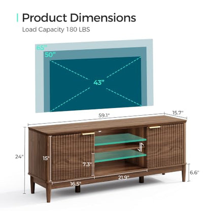Mid Century Modern Fluted TV Stand for 65" TV, Walnut, view 9