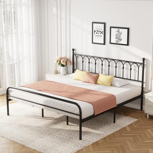 King Heavy Duty Metal Bed Frame with 11.9" Storage, Black, view 7