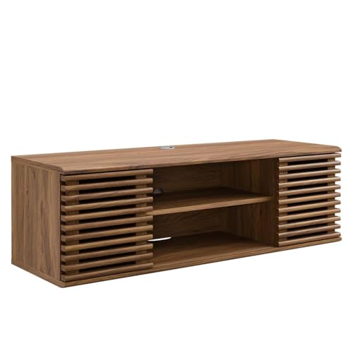 Render 46" Mid-Century Modern Wall Mount Media Console TV Stand, 46 Inch, Walnut, view 2