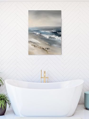 NuYeBiofx Summer Beach Ocean Wave Canvas Wall Art Prints,48"x32" Framed Picture Artwork Modern Seaside Oil Painting Art Printed Canvas Oil Painting for Living Room Bedroom Office,Ready to Hang