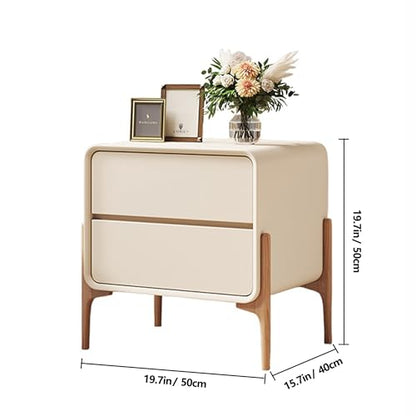 Minimalist Nightstand with Drawers & Tall Legs, Modern Solid Wood Night Stand with Nappa Leather, Storage Bedside Table for Bedrooms, Dorm, Rental, Apartment, New Home(Green,19.7in)