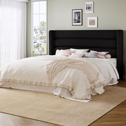 Queen Size Platform Bed Frame with Velvet Upholstered Wingback Headboard, view 2