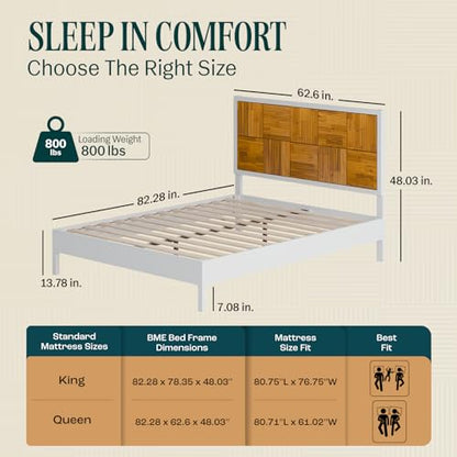 Madia Bed Frame, Mid Century Queen Bed Frame and Headboard with Unique & Trendy Fluted Pattern, 800lbs Capacity Platform Bed Frame, Solid Acacia Wood Slat Support, Easy Assembly White Bed Frame
