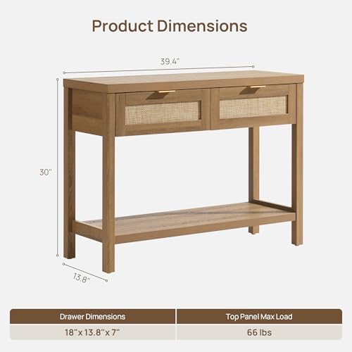 Rattan Console Table with Drawers, Boho Entryway Table Sofa Table | Entry Table With Storage Drawers, Hallway Table for Entryway, Sofa Table Behind Couch, Console Table for Living Room, Hallway