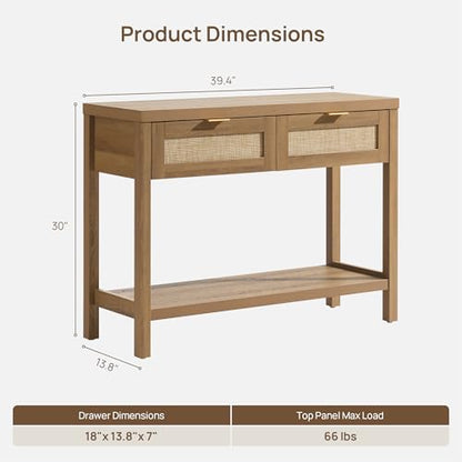 Rattan Console Table with Drawers, Boho Entryway Table Sofa Table | Entry Table With Storage Drawers, Hallway Table for Entryway, Sofa Table Behind Couch, Console Table for Living Room, Hallway