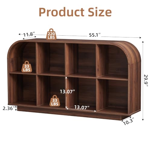 8 Cube Storage Organizer, 2-Tier Low Bookcase 55.1" L, Walnut, view 4