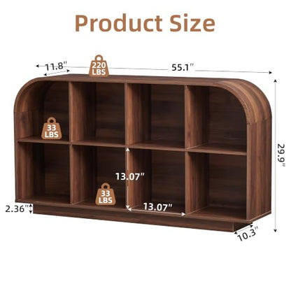 8 Cube Storage Organizer, 2-Tier Low Bookcase 55.1" L, Walnut, view 4