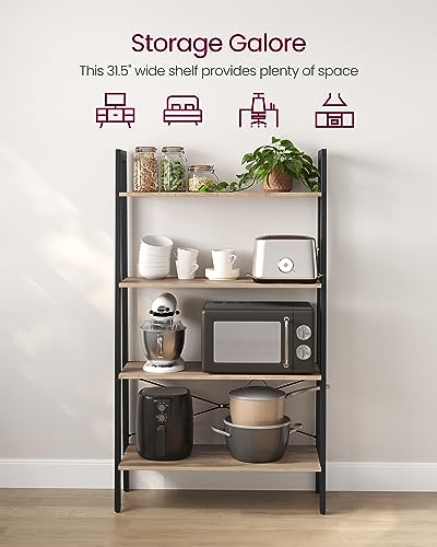 VASAGLE BARNET Collection - Ladder Shelf, Bookshelf, Storage Rack, Modern Bookcase for Living Room Home Office Kitchen, Steel Frame, 4-Tier, 31.5-Inch Wide, Camel Brown and Ink Black ULLS144B50