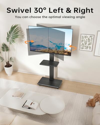 Rolling TV Stand, Mobile TV Cart for 32-75 Inch TVs up to 110 lbs, 18 Adjustable Heights, TV Floor Stand with Swivel Mount & Shelf, Max VESA 600x400mm, TV Stand on Wheels for Bedroom, Office, Outdoor