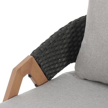 Lucia Metal Lounge Chair Outdoor Set of 2, Woven Rattan Patio Accent Chair with Curved Backrest, Patio Furniture Single Sofa Chair with Removable Cushion, Grey+Teak