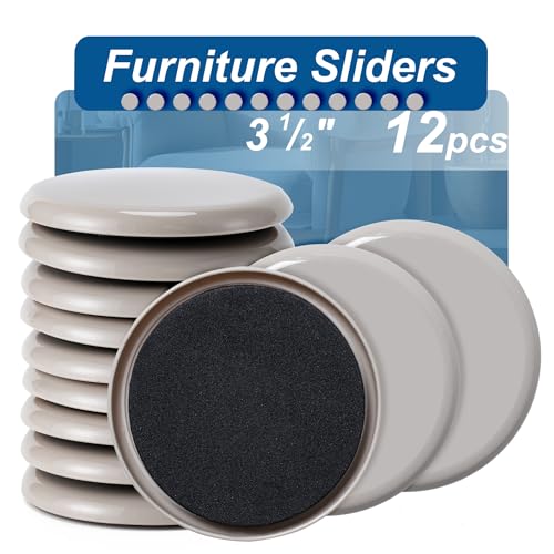 Furniture Sliders, 12 Pcs 3 1/2'' Furniture Sliders Pads for Hardwood Floors, Chair Legs Floors Protectors, Reusable Round Glides Glider, Heavy Duty Furniture Movers Sliders (12, 3.5inch，Milk White)