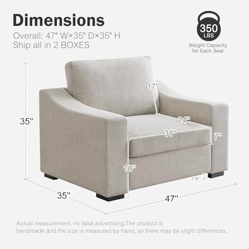 47" W Oversized Accent Chair, Comfy Upholstered Sofa Chair with Large Seat and Wide Armrest, Pet-Friendly Modern Lounge Armchair for Living Room/Apartment/Bedroom, Premium Linen, Oatmeal