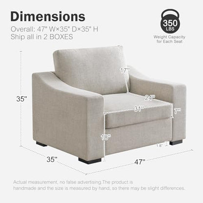 47" W Oversized Accent Chair, Comfy Upholstered Sofa Chair with Large Seat and Wide Armrest, Pet-Friendly Modern Lounge Armchair for Living Room/Apartment/Bedroom, Premium Linen, Oatmeal