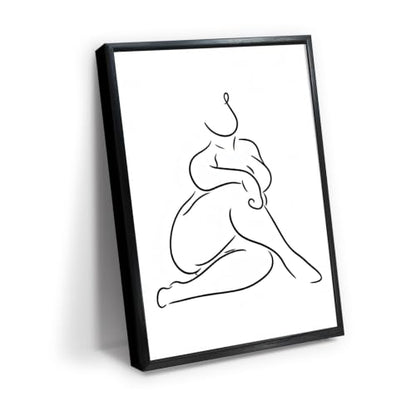 Seated Human Figure Line Drawing Wall Art Canvas Print, minimal figurative line art artwork in black line on white for bedroom, bedroom, office, apartment, modern farmhouse(24x36Inch,Black Framed