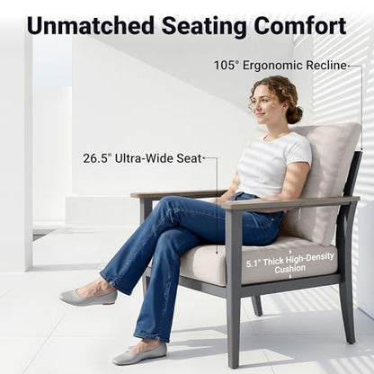 Aluminum Outdoor Patio Furniture Set with 5.1-Inch Cushions | 8-Piece: 3-Seat Sofa, 4 Swivel Rocking Chairs, 2 Side Tables & 55,000 BTU Fire Pit Table, Gray