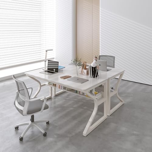 47.3-Inch Writing Desk with Storage Shelf, Warm White, view 8