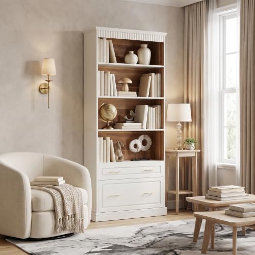 72.8-Inch Tall 4-Shelf Bookcase with 2 Drawers, view 6