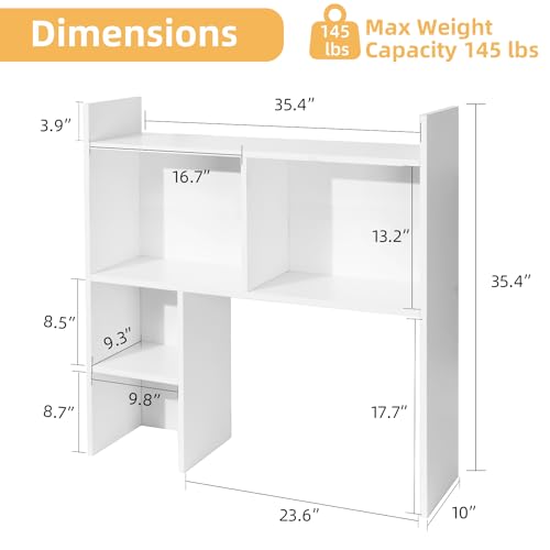 Desktop Shelf, Desk Hutch with 5 Shelves for Computer Desk, White, view 4