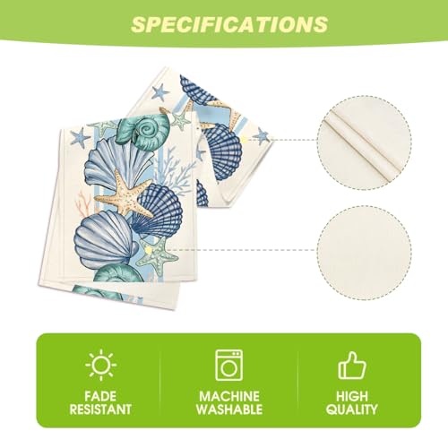 Sea Shell Starfish Summer Table Runner,Spring Ocean Kitchen Dining Table Decoration for Home Party Decor 13x72 Inch