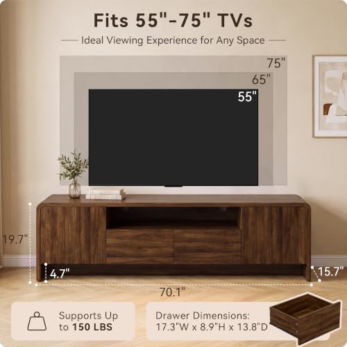 70" Curved TV Stand for 75 Inch TV, Modern Wood Media Console, view 3