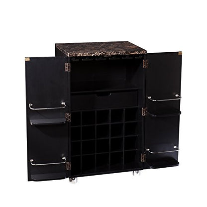 Cape Town Bar Cabinet w/Wine Storage, Faux Marble Countertop with Black Finish