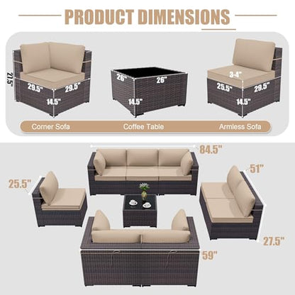 9 Pieces Patio Furniture Set Wicker Patio Conversation Set with 4 Corner Sofas, Outdoor Sectional Furniture w/Coffee Table & Washable Seat Cushions-Sand
