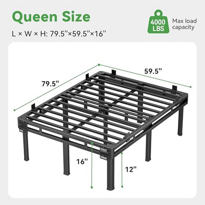Queen Bed Frame, 16 inch Metal Bed Frame & Box Spring 2 in 1 Design, view 4