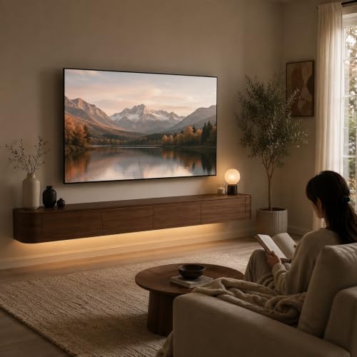 Floating TV Stand Wall Mounted With LED Lights Fully Assembled Floating Media, view 4