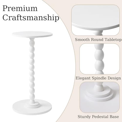 Side Table, Wood Round Drink Table, Small End Table, Weighted Base Pedestal Table for Living Room, Bedroom, Modern White YD-RST001W