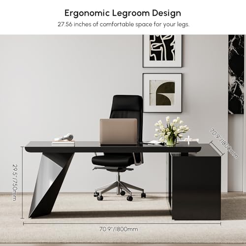 70.9" Modern L-Shape Executive Desk, view 3