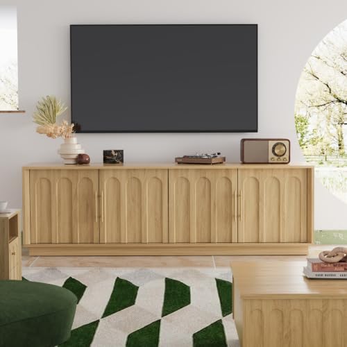 67" Mid Century Modern TV Stand for 75 Inch TV Living Room, Oak, view 6