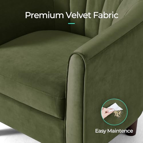 Accent Chair with Ottoman, Modern Barrel Chair Comfy Armchair Reading Chair with Footrest, Small Round Arms Chair for Living Room Bedroom Reading Room, Velvet, Olive