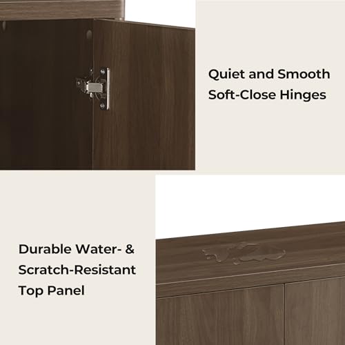 CHITA Sideboard Buffet Cabinet with Storage, Small Storage Cabinet with Doors and Shelves for Living Room Accent, Bar, Kitchen, Walnut