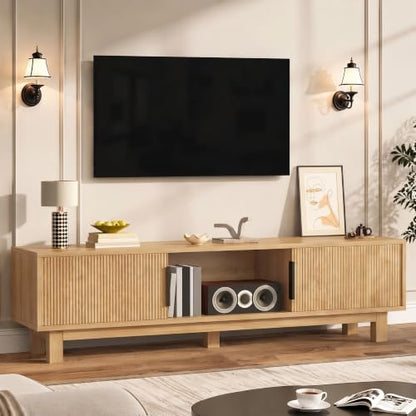 Fluted TV Stand, Mid-Century Media Console for TVs up to 65", Natural, view 2