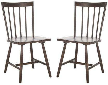 SAFAVIEH Home Collection - Sani Dark Walnut Spindle Dining Chair Set of 2, Solid Wood Farmhouse Kitchen Chairs (DCH8507B-SET2)