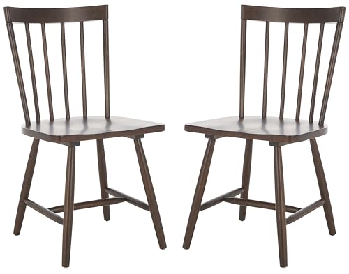 SAFAVIEH Home Collection - Sani Dark Walnut Spindle Dining Chair Set of 2, Solid Wood Farmhouse Kitchen Chairs (DCH8507B-SET2)