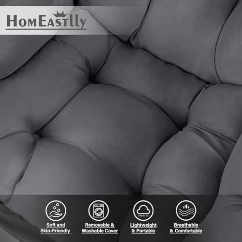 Lazy Chair with Ottoman, Large Dark Grey Accent Chair with Ottoman, Comfy Reading Armchair, Leisure Sofa Chair for Living Room, Bedroom, Dorm Room, Office
