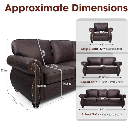 Living Room Furniture Sets,Sofa Sets and Couch Sets for Living Room,Mid-Century Vintage Sofa Couches with Rivet Design (Brown, Loveseat+3 Seater)