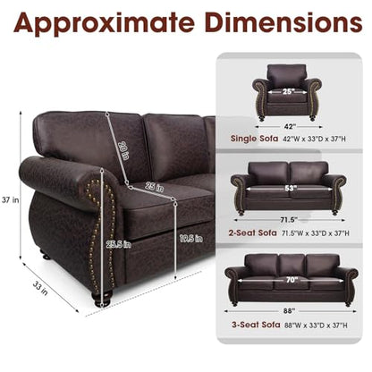 Living Room Furniture Sets,Sofa Sets and Couch Sets for Living Room,Mid-Century Vintage Sofa Couches with Rivet Design (Brown, Loveseat+3 Seater)
