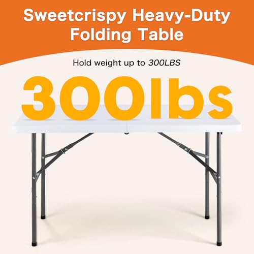 4 FT Folding Picnic Table Easy to Fold and Store, Foldable Table for Camping Picnic Dining Party Kitchen Outdoor Indoor with Carrying Handle