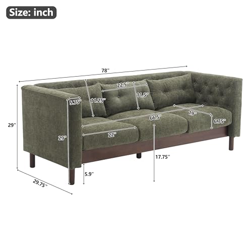 78" Linen Like Tufted Chaise Lounge, Modern Sofa with Solid Wooden Legs, view 3