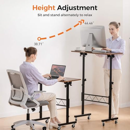 Standing Desk Adjustable Height & Tiltable Tabletop, Portable Stand Up Desk for Laptop, Mobile Folding Desk for Home Office Work and Walking Pad Treadmill, Height 30.7"-46.4", Brown