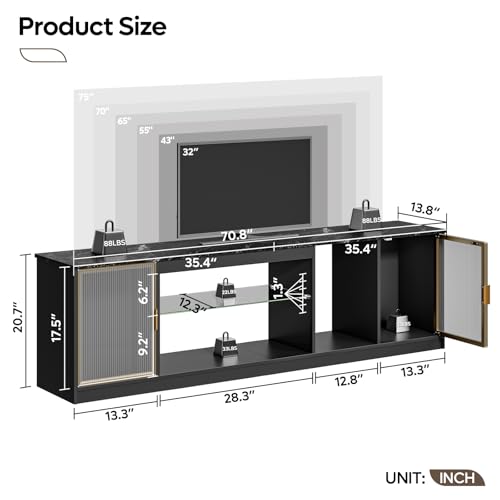 Black Marble RGB LED TV Stand for 65-75 Inch TV, view 4