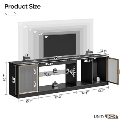 Black Marble RGB LED TV Stand for 65-75 Inch TV, view 4