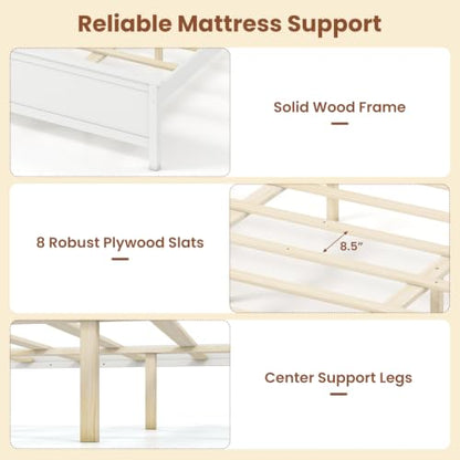 Queen Size Wooden Bed Frame with Headboard, Wood Slat Support, view 6