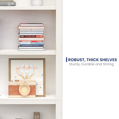 72 in Tall Bookcase, 31.3 in Wide Floor Standing Bookshelf, Open Storage 5-Shelf Bookshelves, Cream White Large Indoor Furniture for Home Office School Library Living Room Bedroom
