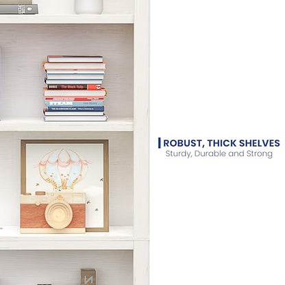 72 in Tall Bookcase, 31.3 in Wide Floor Standing Bookshelf, Open Storage 5-Shelf Bookshelves, Cream White Large Indoor Furniture for Home Office School Library Living Room Bedroom
