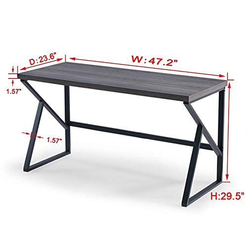 Home Office Desk, Industrial Metal Wood Computer Desk, Gray Oak 47 Inch, view 3