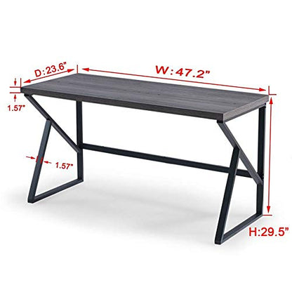 Home Office Desk, Industrial Metal Wood Computer Desk, Gray Oak 47 Inch, view 3